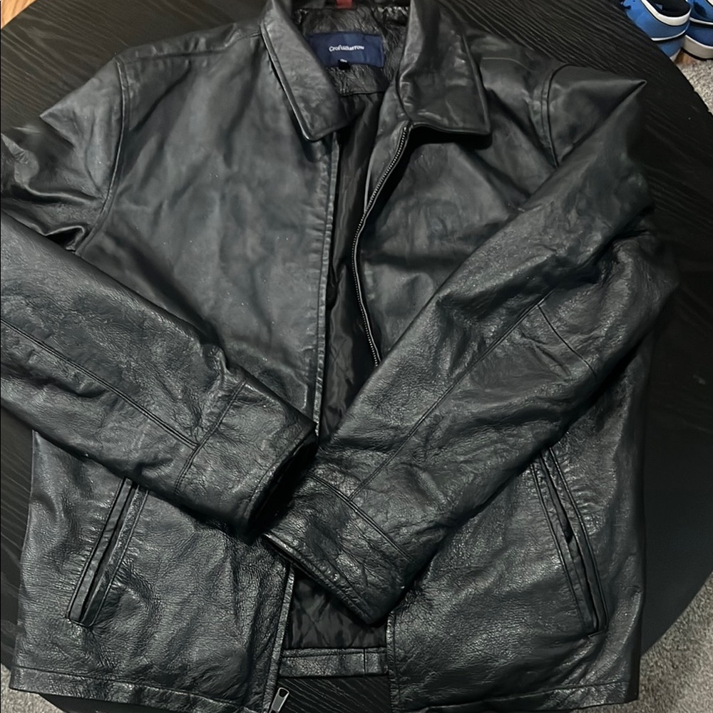 Black Bomber Jacket with Ribbed Cuffs and Waistband